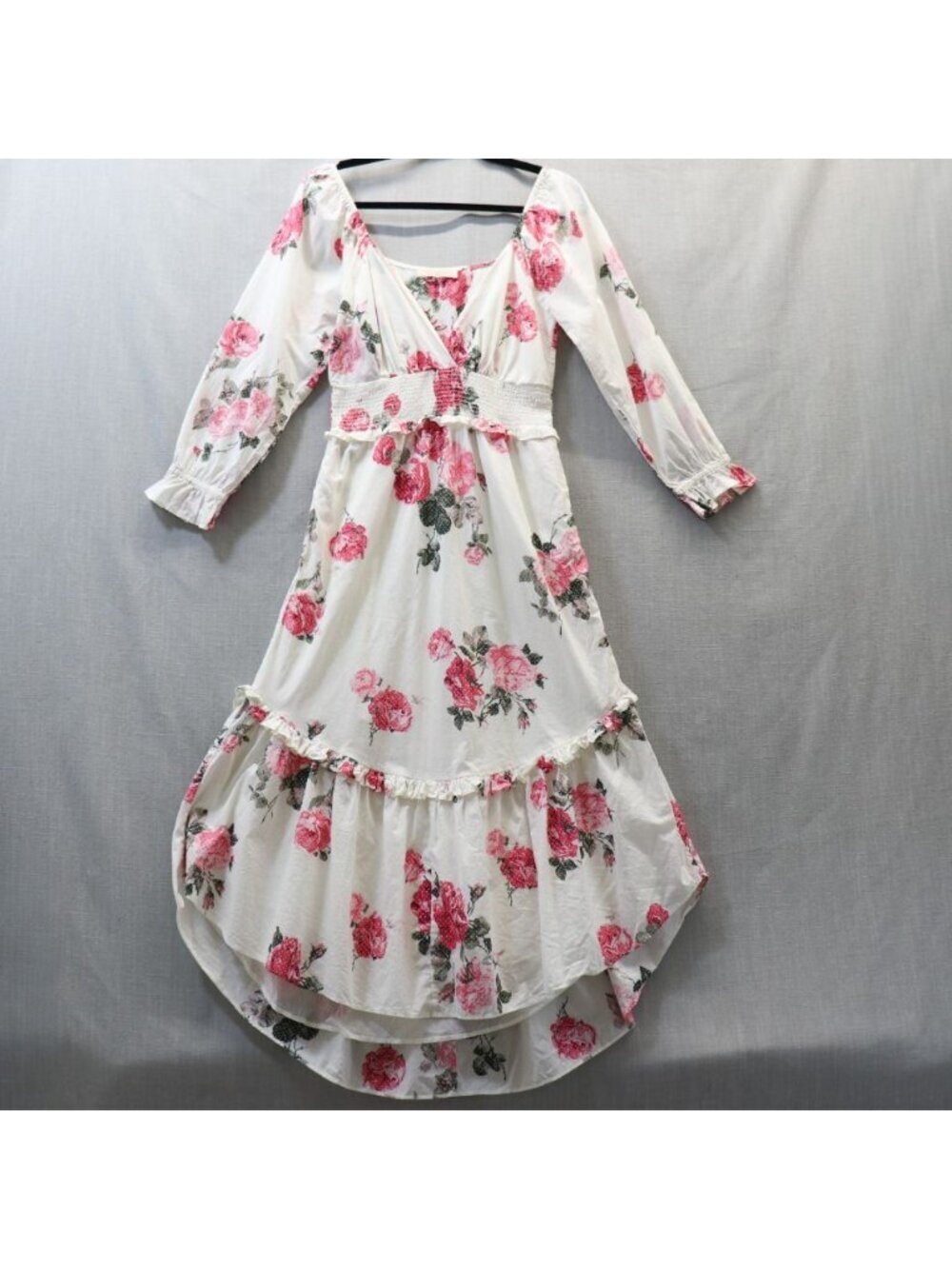 LoveShackFancy Firefly Dress Paradise Pink Floral Smocked Midi S/M Cotton V-Neck - Picture 4 of 16
